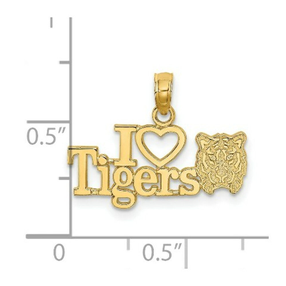14K Yellow Gold I HEART Tigers With Tiger Head Charm Pendant