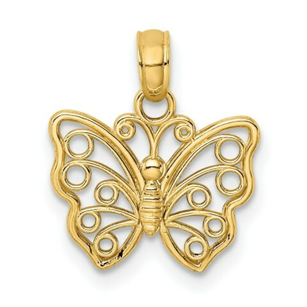 14K Yellow Gold Cut-Out Small Butterfly Charm Pendant