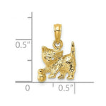 Load image into Gallery viewer, 14K Yellow Gold 2-D Cat With Ball Charm Pendant
