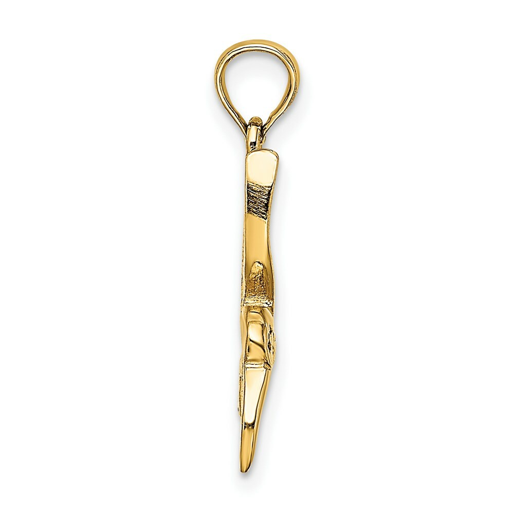 14K Yellow Gold 2-D & Textured Hummingbird Flying Charm Pendant