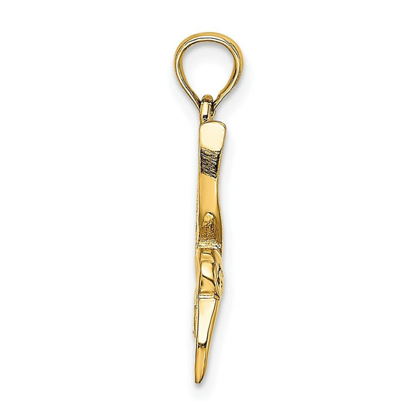 14K Yellow Gold 2-D & Textured Hummingbird Flying Charm Pendant