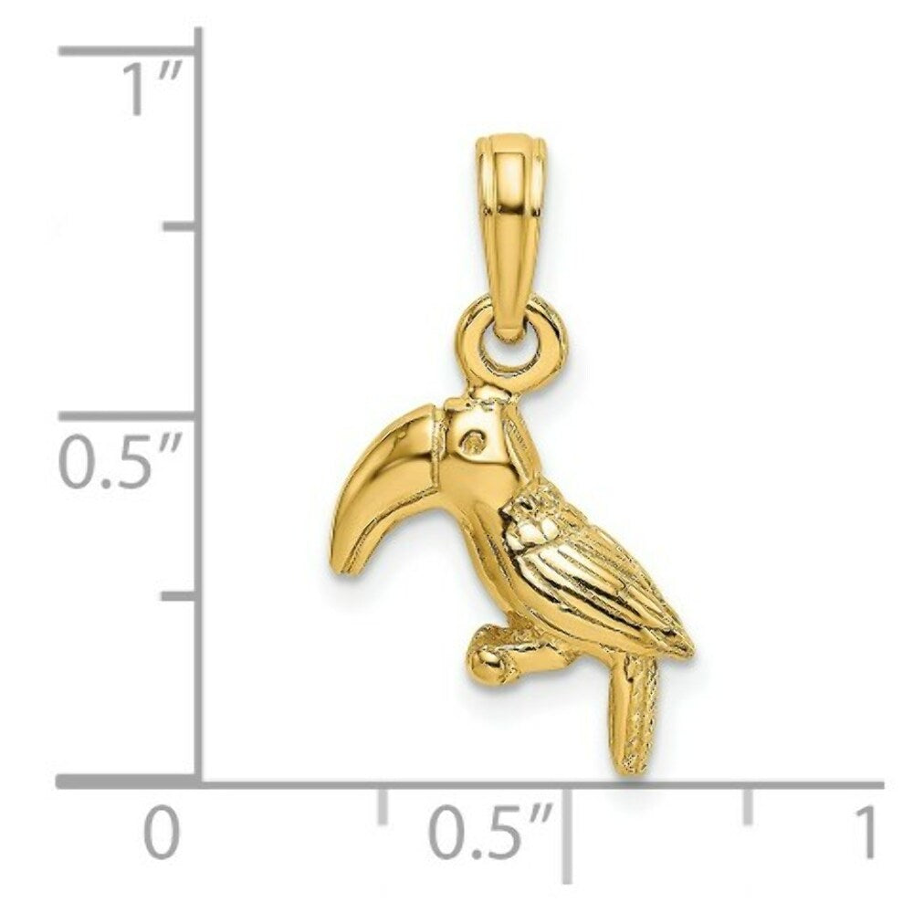 14K Yellow Gold 3-D Textured & Polished Toucan Bird Charm Pendant