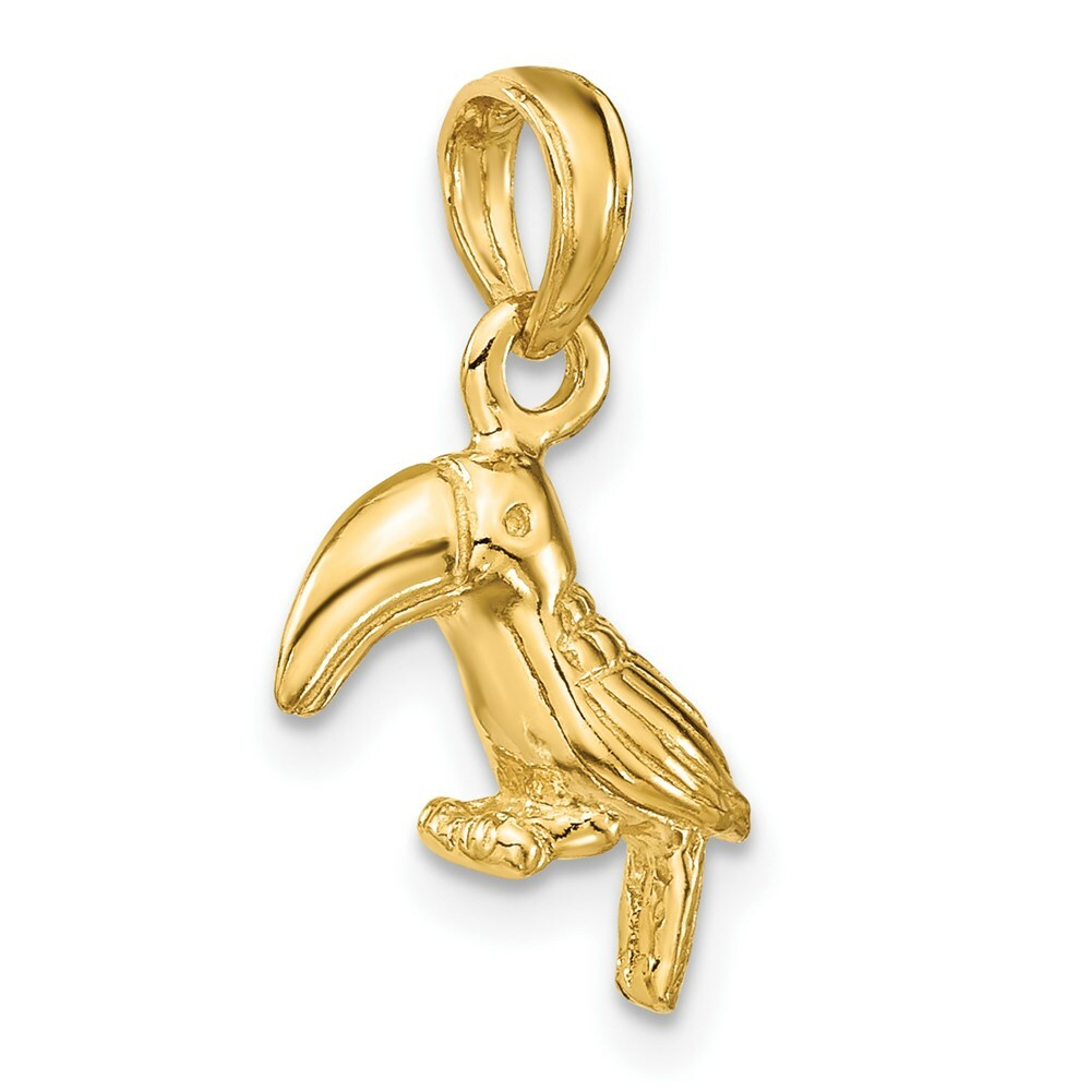 14K Yellow Gold 3-D Textured & Polished Toucan Bird Charm Pendant