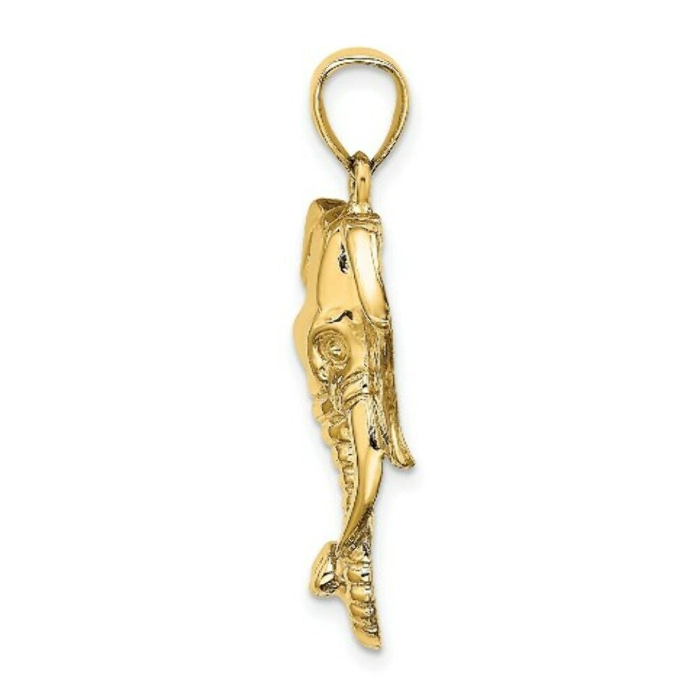 14K Yellow Gold 2-D Elephant Head With Twisted Trunk Charm Pendant