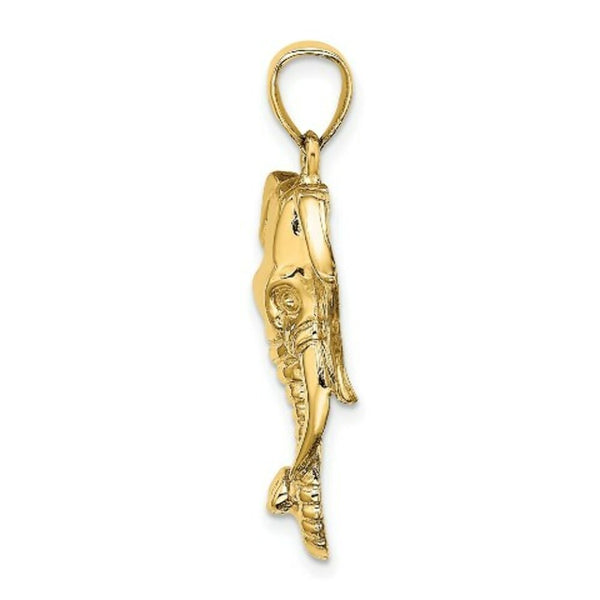 14K Yellow Gold 2-D Elephant Head With Twisted Trunk Charm Pendant