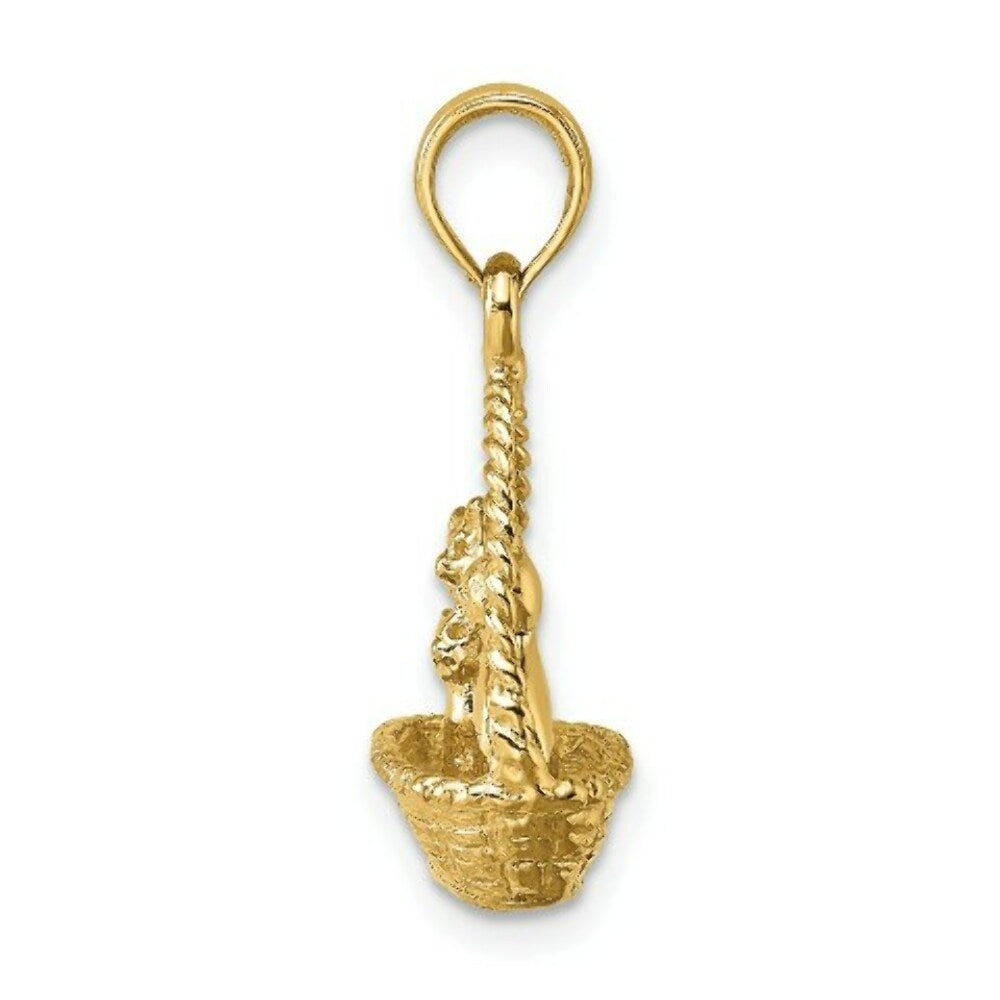 14K Yellow Gold 3-D Cats Inside Of Basket Charm Pendant