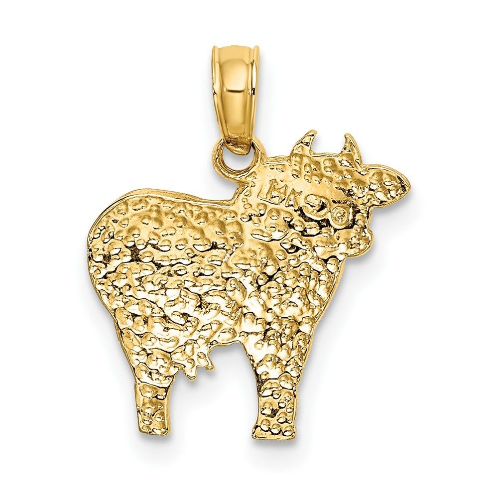 14K Yellow Gold 2-D & Polished Playful Cow Charm Pendant