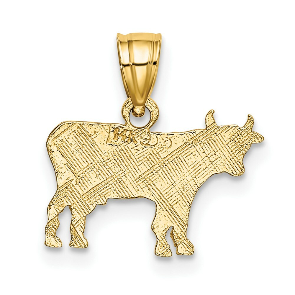 14K Yellow Gold Flat & Engraved Cow Charm Pendant