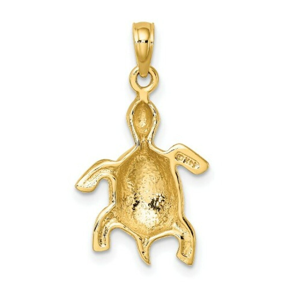 14K Yellow Gold 2-D & Polished Turtle With Textured Shell Charm Pendant
