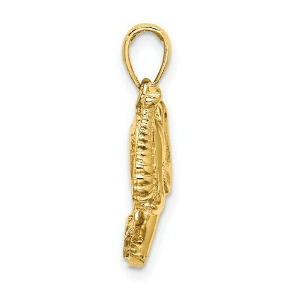 14K Yellow Gold 2-D Elephant Running With Raised Trunk Charm Pendant