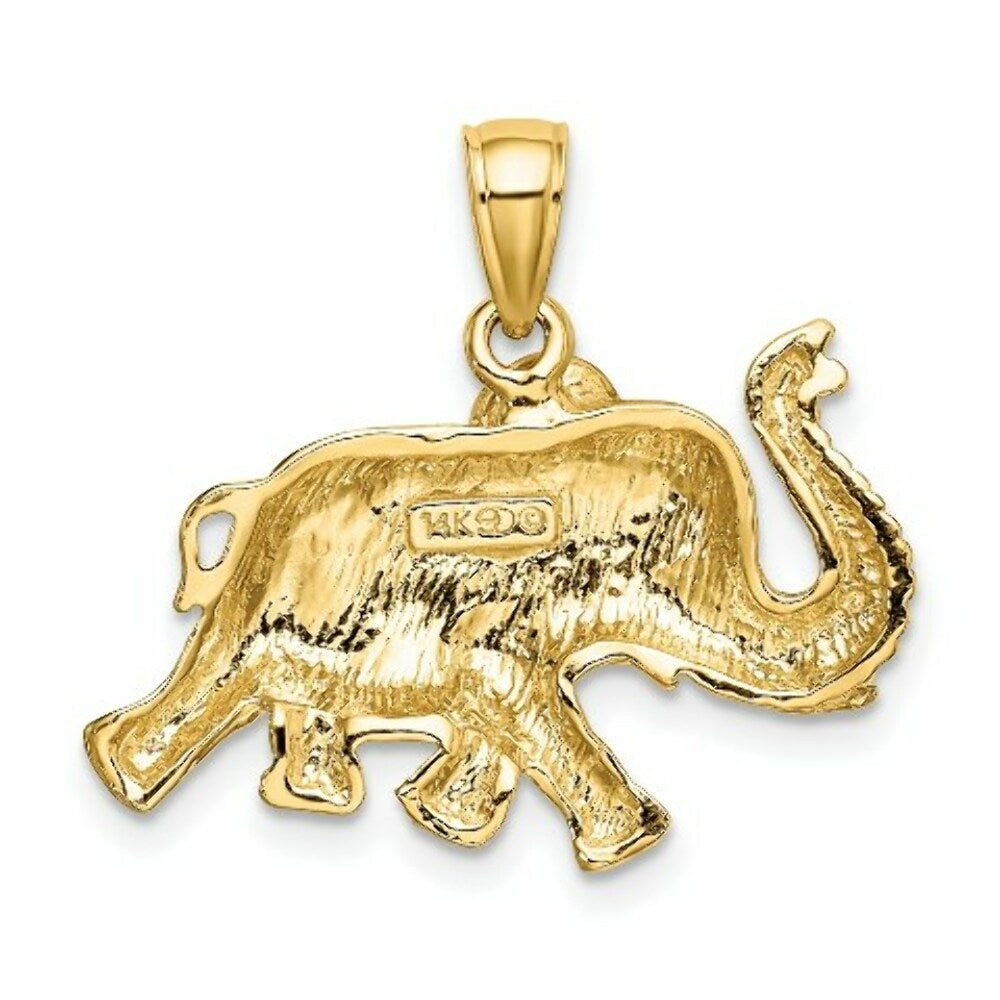 14K Yellow Gold 2-D Elephant Running With Raised Trunk Charm Pendant