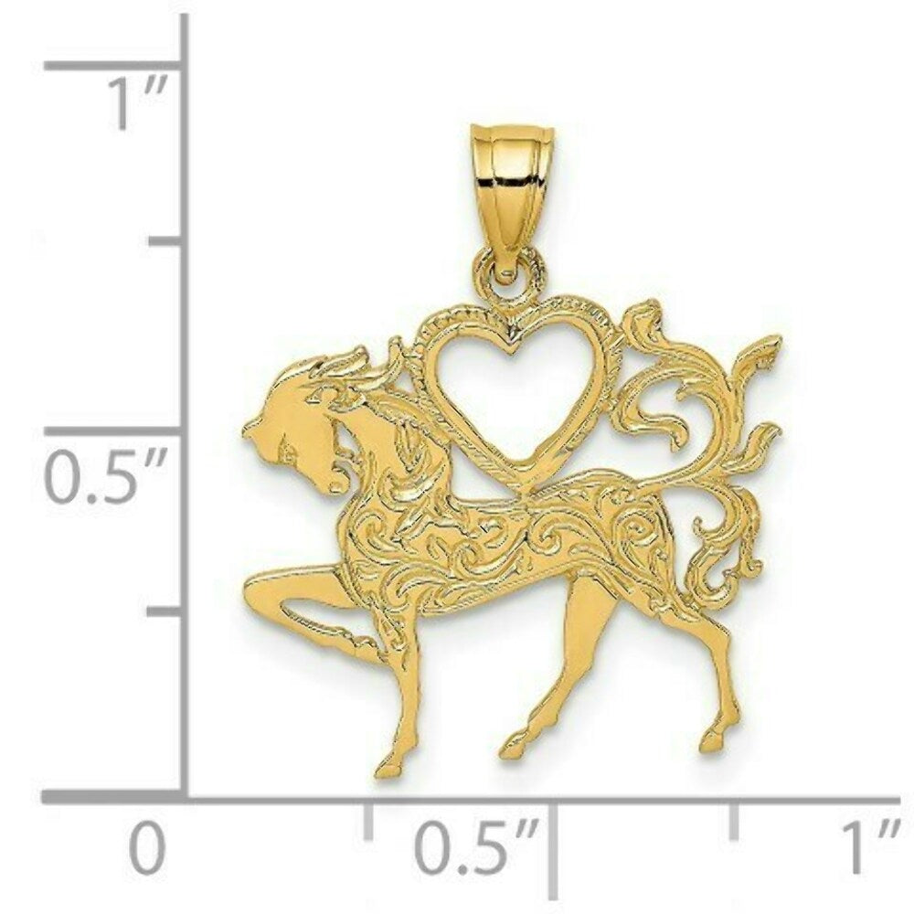 14K Yellow Gold Textured Heart & Horse Charm Pendant