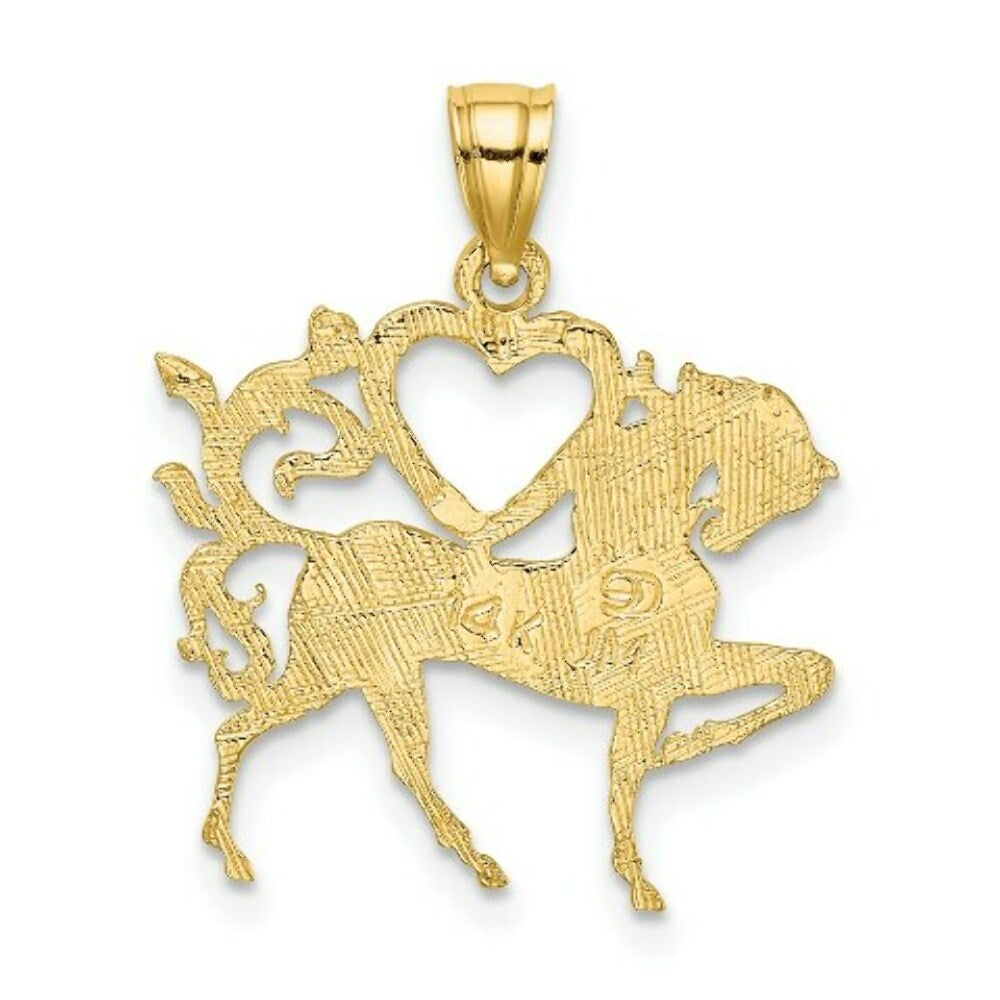 14K Yellow Gold Textured Heart & Horse Charm Pendant