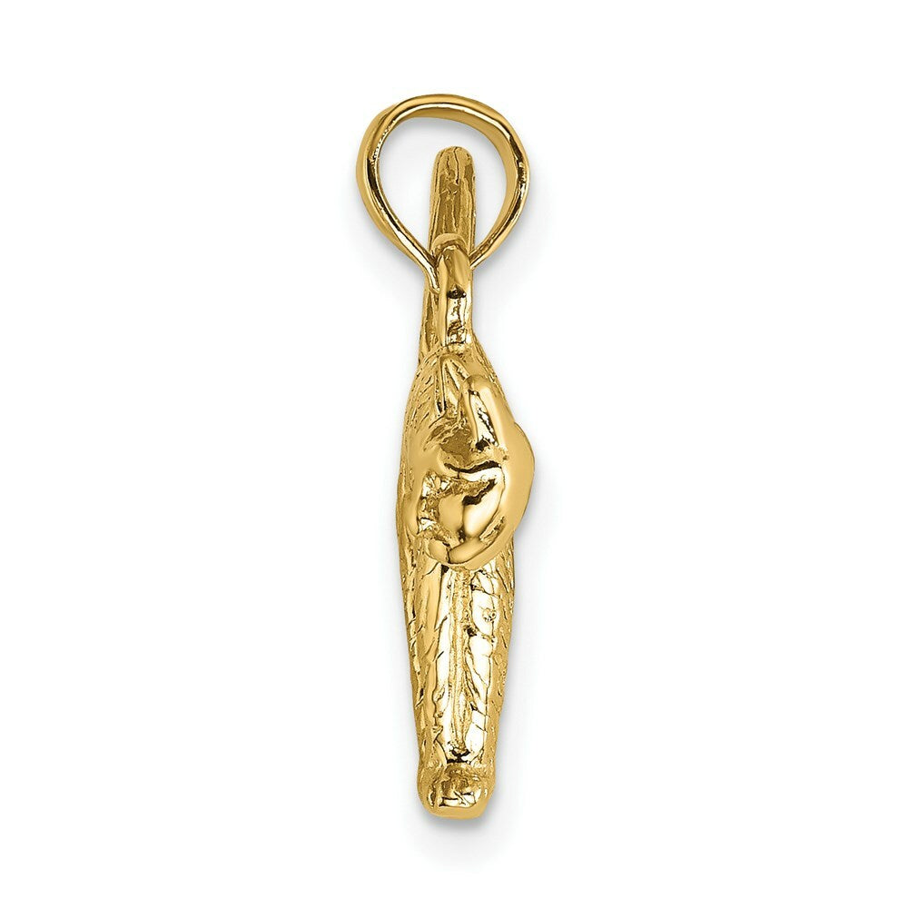 14K Yellow Gold 3-D Textured Arch Back & Raised Tail Cat Charm Pendant