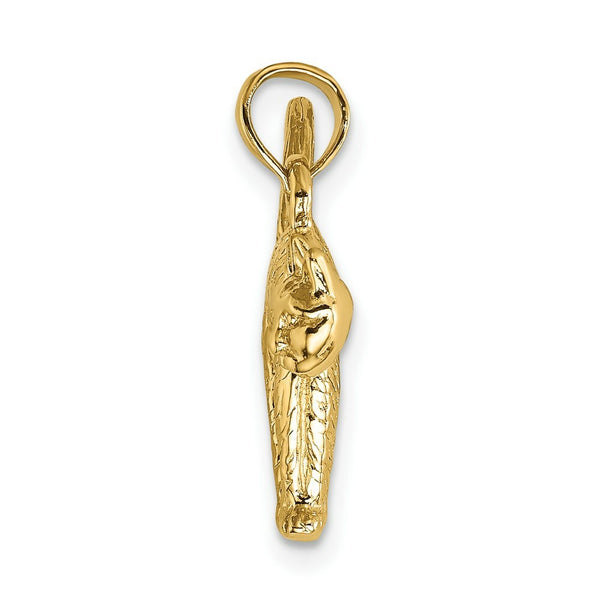 14K Yellow Gold 3-D Textured Arch Back & Raised Tail Cat Charm Pendant