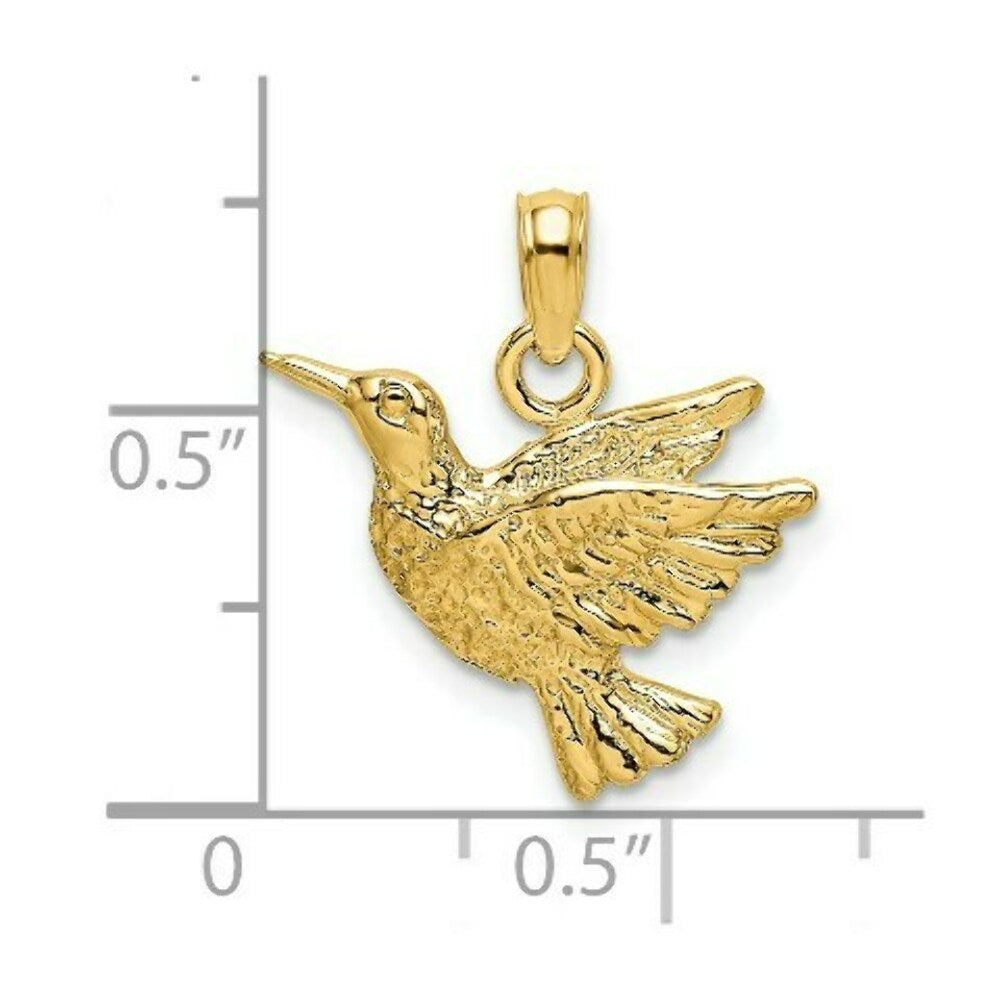 14K Yellow Gold 2-D & Engraved Hummingbird Charm Pendant