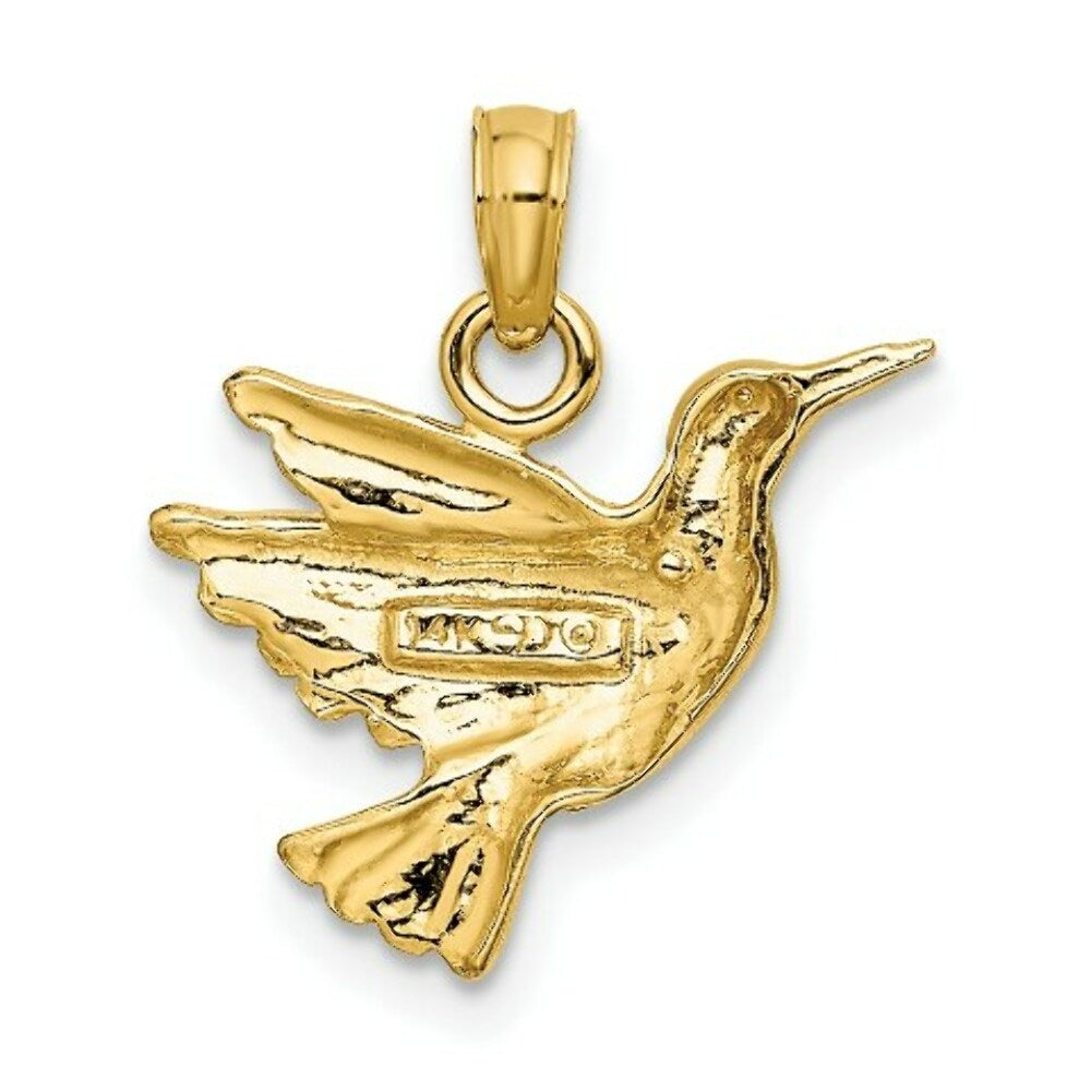 14K Yellow Gold 2-D & Engraved Hummingbird Charm Pendant
