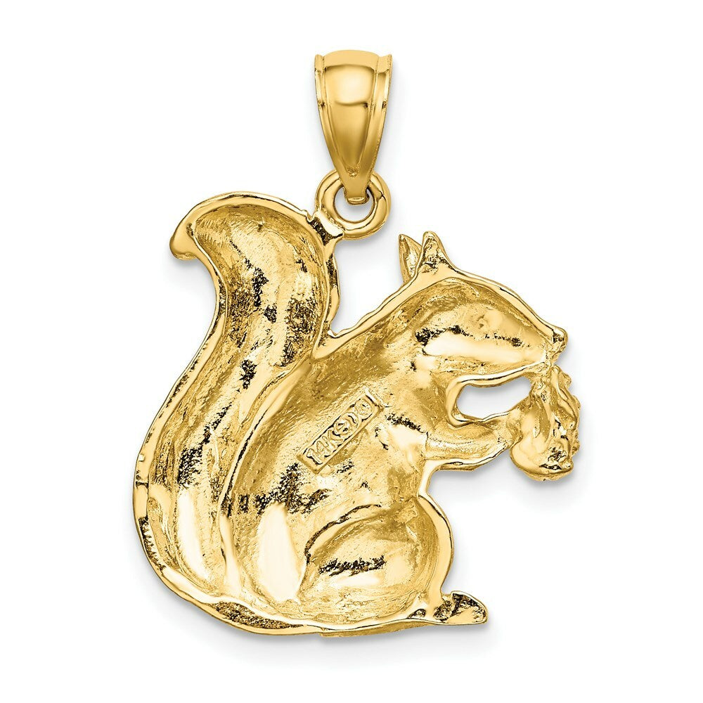 14K Yellow Gold 2-D Textured Sitting Squirrel Charm Pendant
