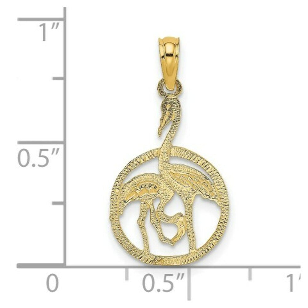 14K Yellow Gold Flamingos In Circle Charm Pendant