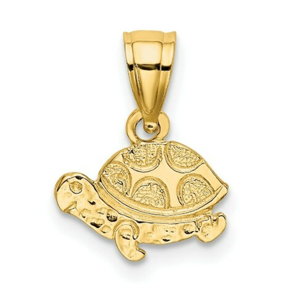 14K Yellow Gold Flat & Engraved Mini Turtle Charm Pendant
