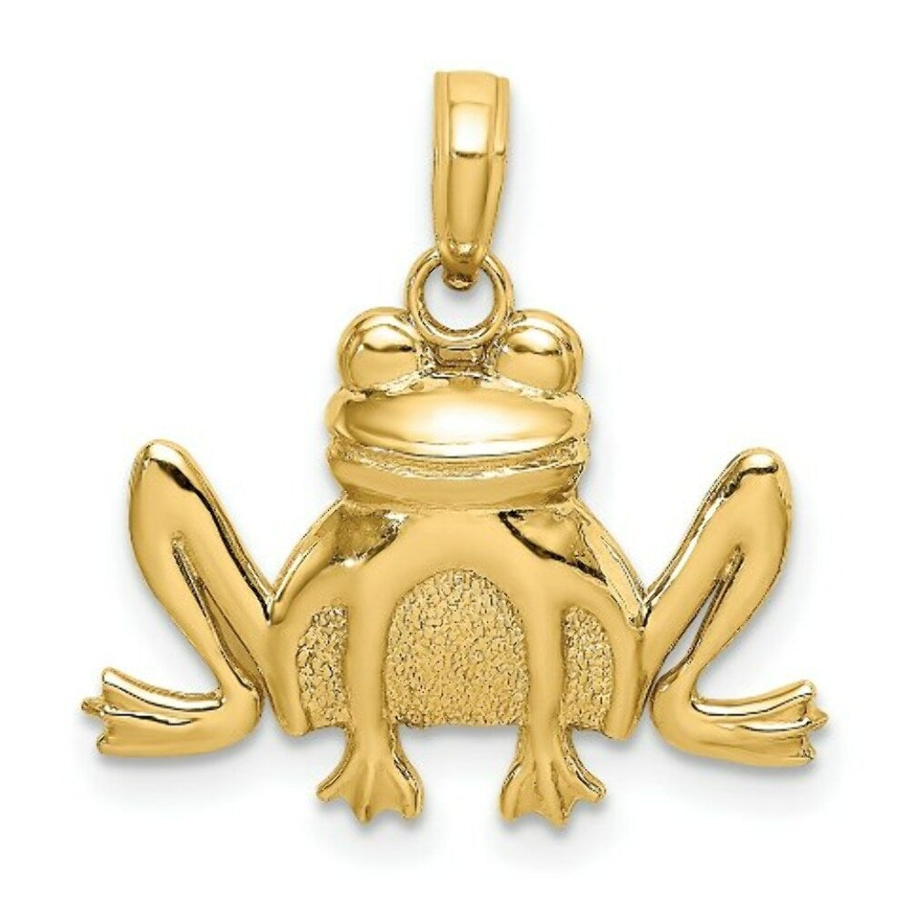 14K Yellow Gold Textured SITTING FROG Charm Pendant