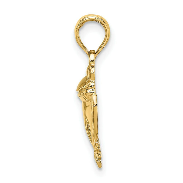 14K Yellow Gold Textured SITTING FROG Charm Pendant