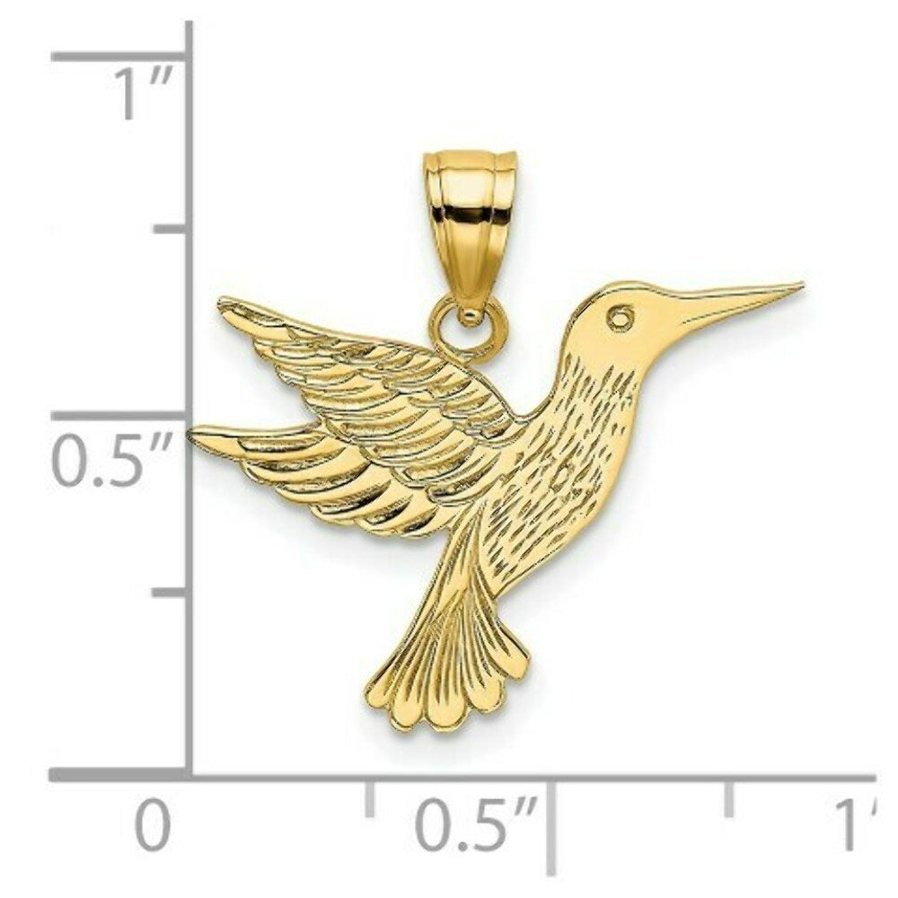 14K Yellow Gold Polished and Engraved Hummingbird Charm Pendant