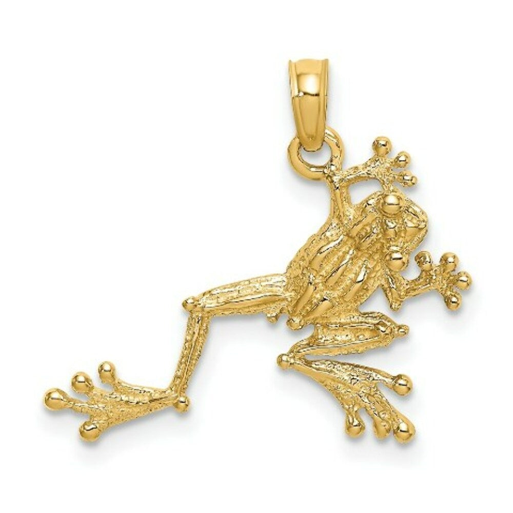 14K Yellow Gold 2-D Textured Frog Charm Pendant