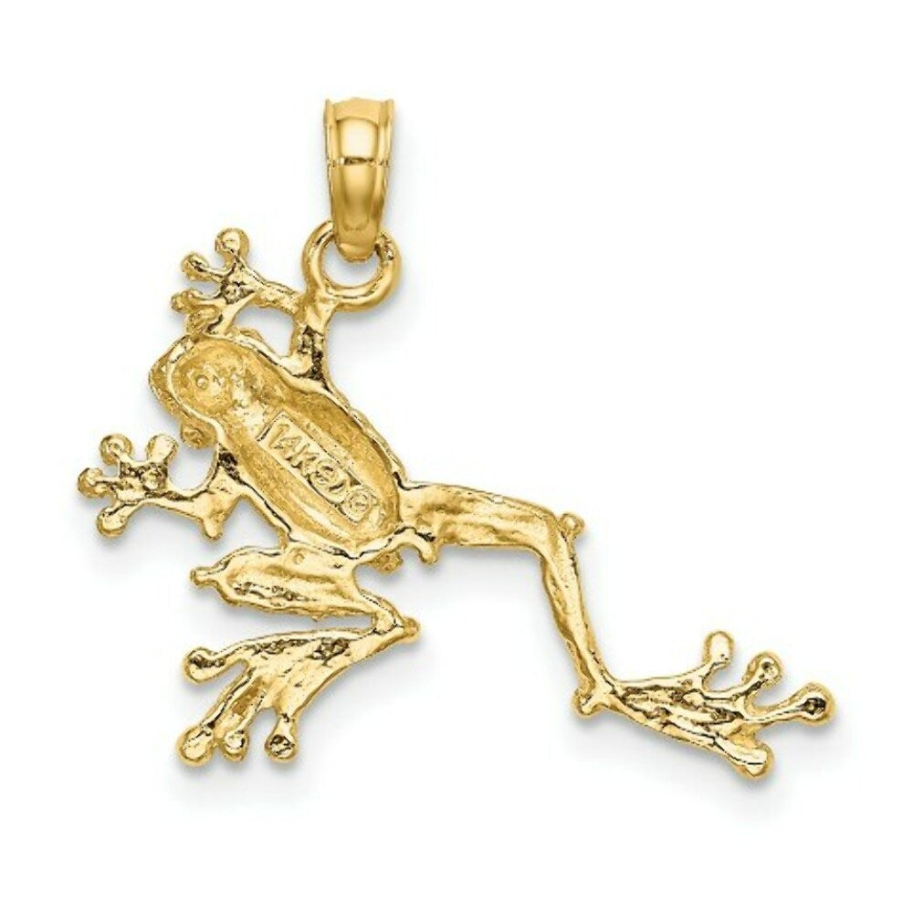 14K Yellow Gold 2-D Textured Frog Charm Pendant