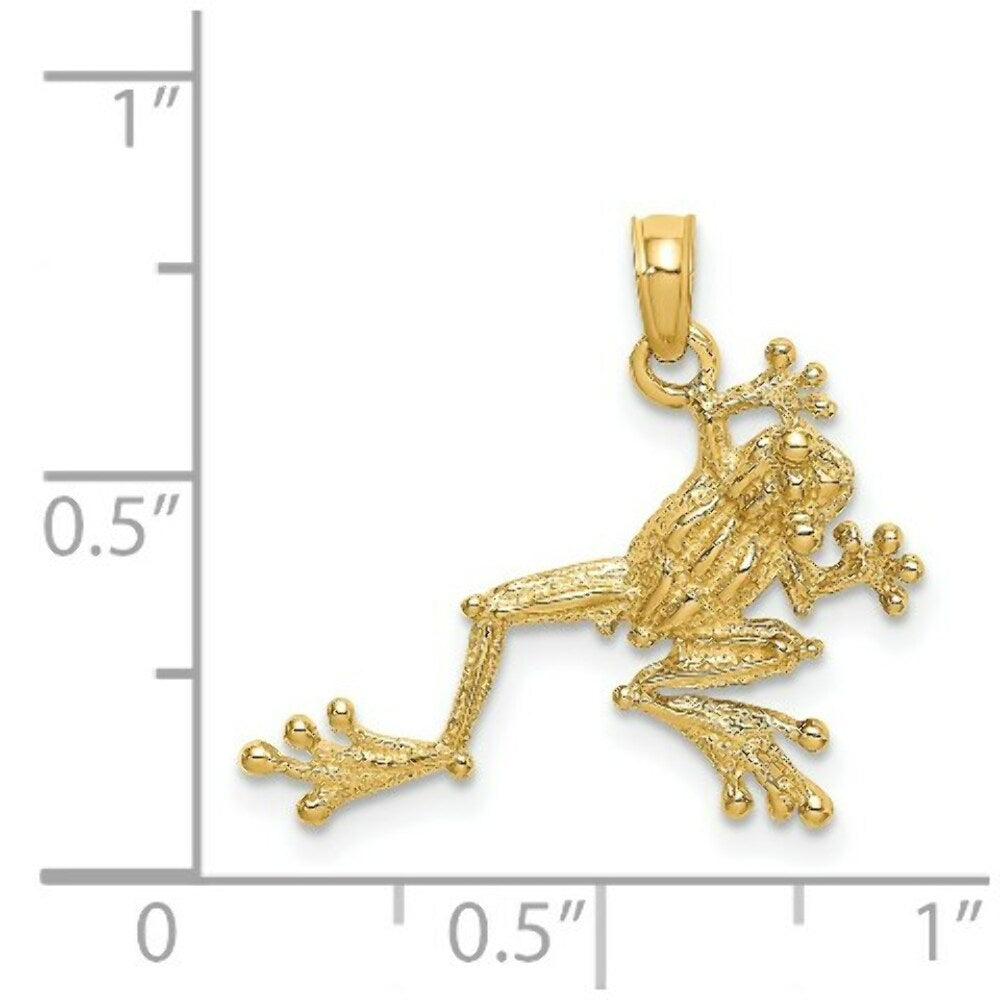 14K Yellow Gold 2-D Textured Frog Charm Pendant