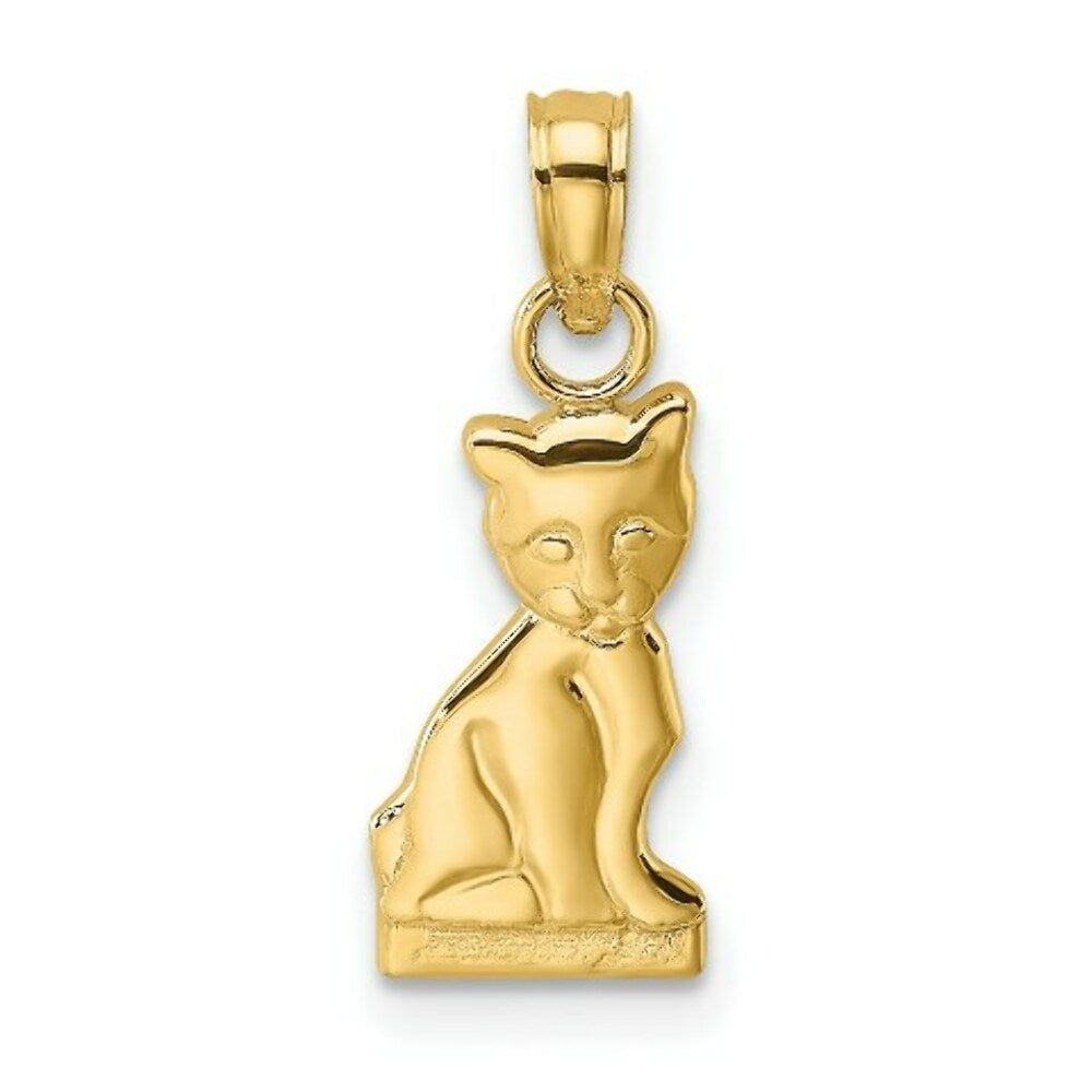 14K Yellow Gold 2-D Mini Sitting Kitten Charm Pendant