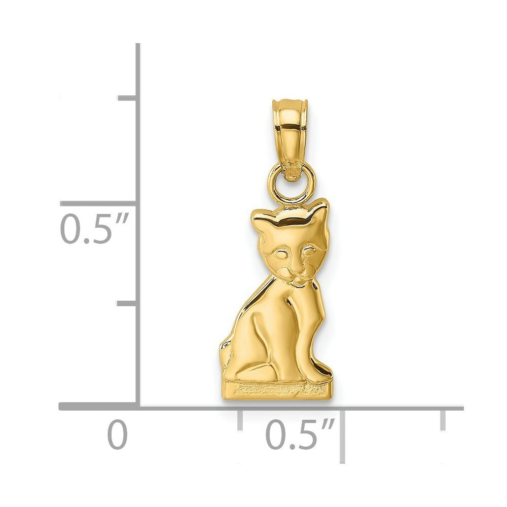 14K Yellow Gold 2-D Mini Sitting Kitten Charm Pendant
