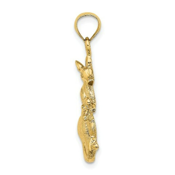 14K Yellow Gold 2-D KANGAROO With BABY IN POUCH Charm Pendant