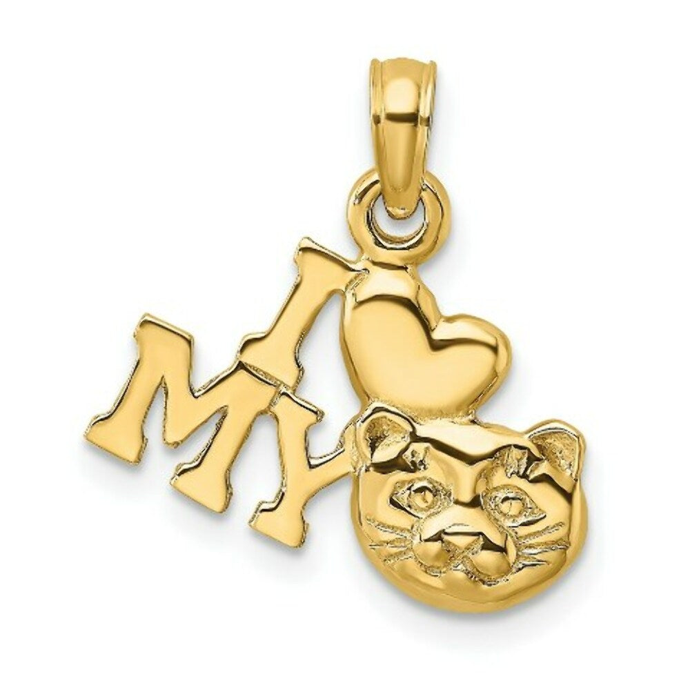 14K Yellow Gold I Love MY CAT Charm Pendant