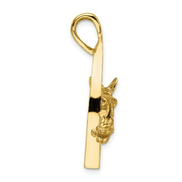 14K Yellow Gold 2-D & Polished Horse Head in Stirrup Charm Pendant
