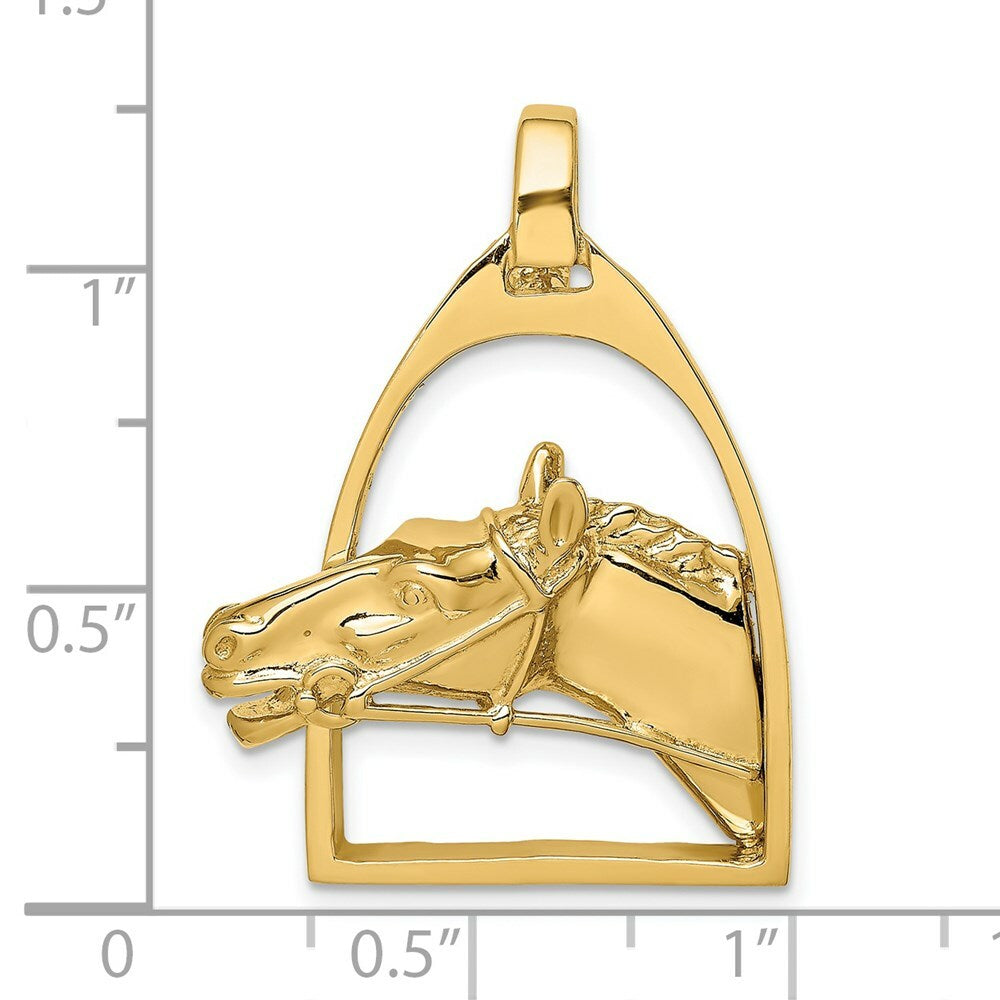 14K Yellow Gold 2-D & Polished Horse Head in Stirrup Charm Pendant
