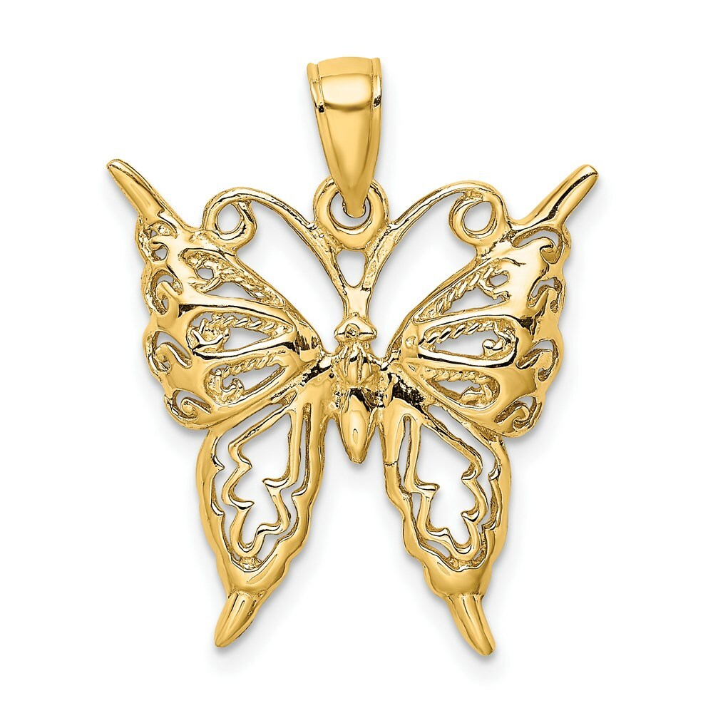 14K Yellow Gold 2-D Cut-Out Butterfly Charm Pendant