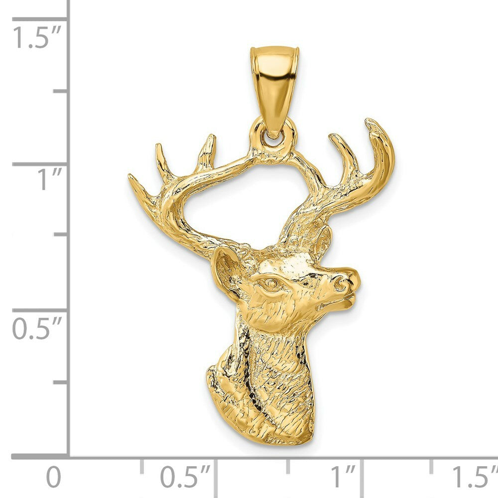 14K Yellow Gold 2-D Deer Head Profile Charm Pendant