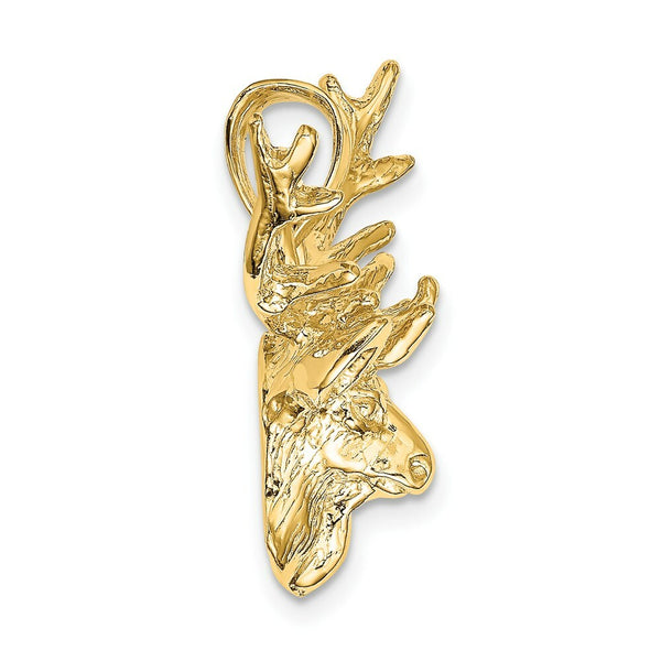 14K Yellow Gold 2-D Deer Head 8 Point Buck Charm Pendant
