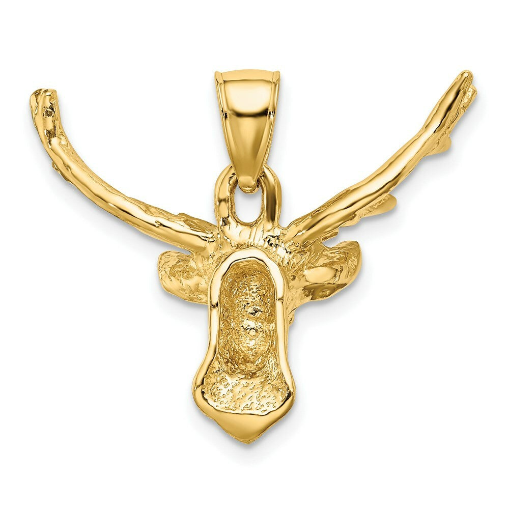 14K Yellow Gold 2-D Deer Head 8 Point Buck Charm Pendant