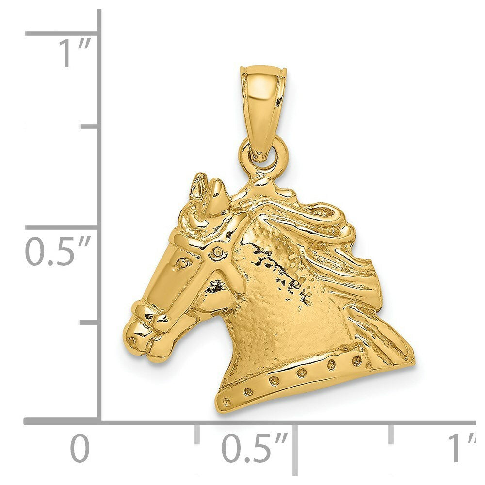 14K Yellow Gold 2-D & Textured Horse Head Charm Pendant