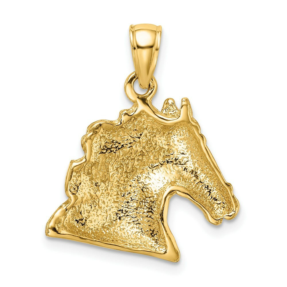 14K Yellow Gold 2-D & Textured Horse Head Charm Pendant