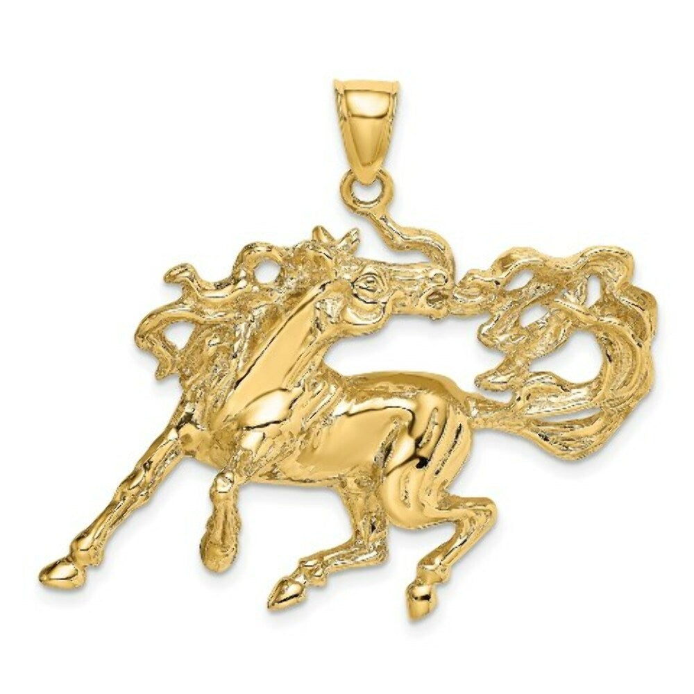 14K Yellow Gold 2-D Dancing Horse Charm Pendant