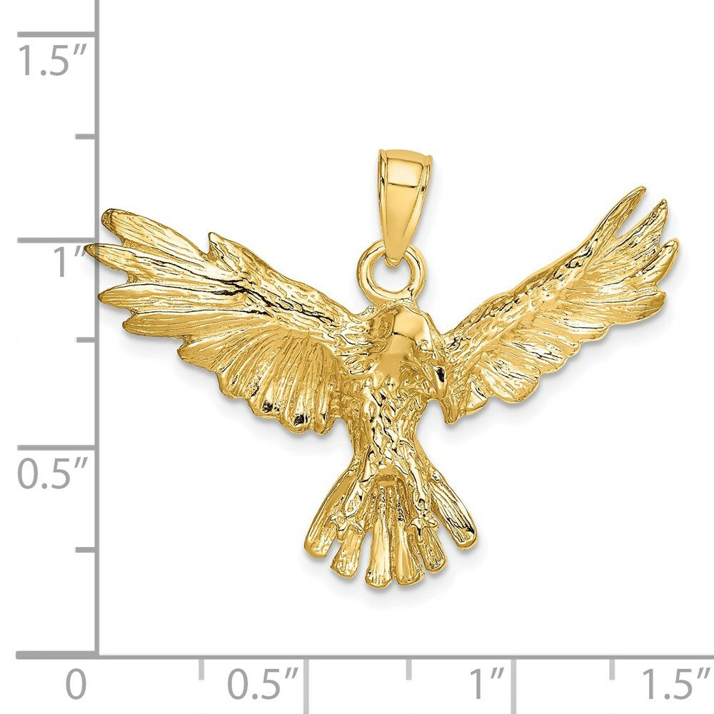 14K Yellow Gold 2-D EAGLE FLYING Charm Pendant