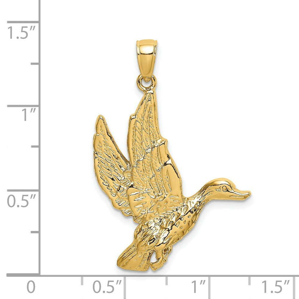 14K Yellow Gold 2-D FLYING MALLORD DUCK Charm Pendant