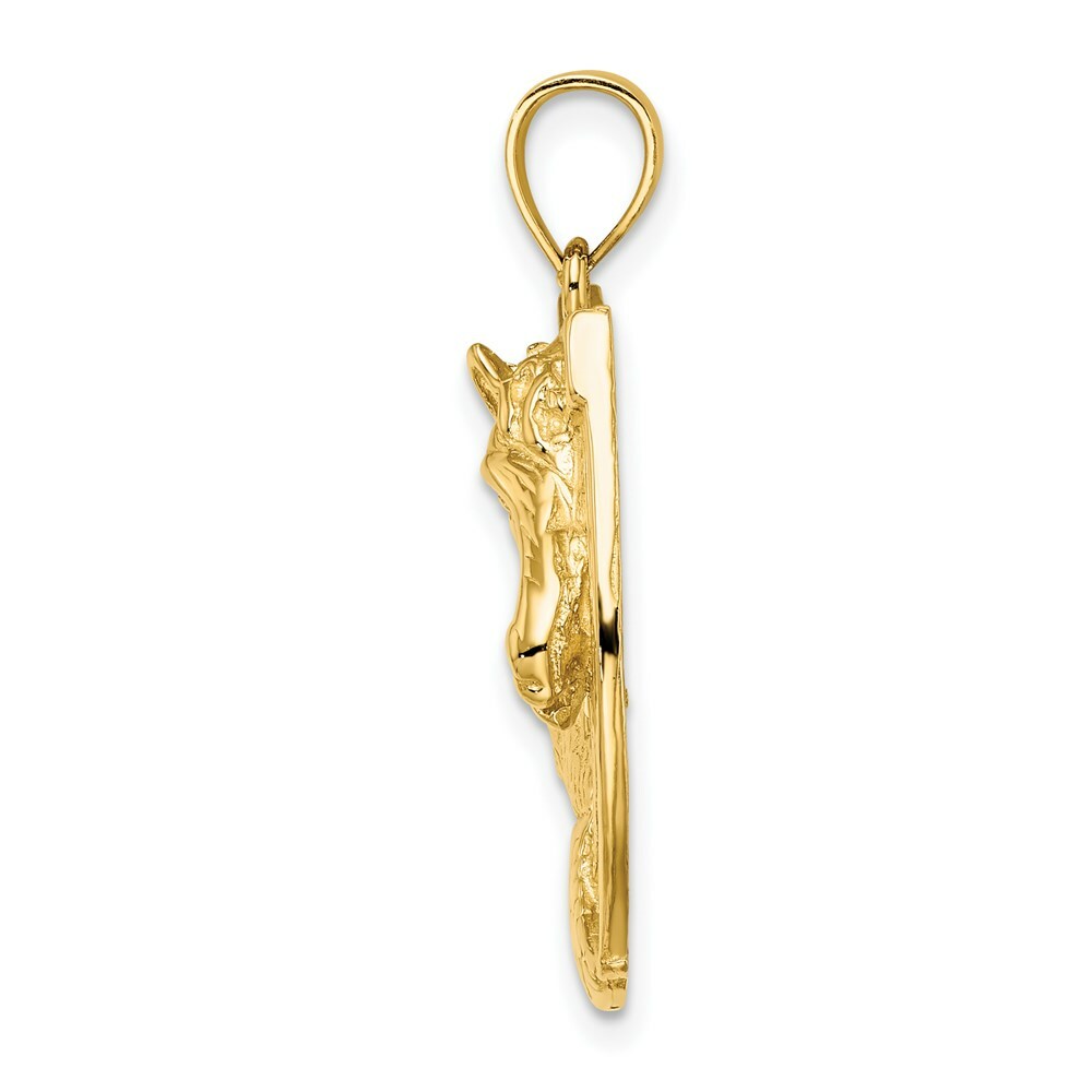 14K Yellow Gold 2-D Polished and Engraved Horse Head In Shoe Charm Pendant
