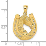 Load image into Gallery viewer, 14K Yellow Gold 2-D Polished and Engraved Horse Head In Shoe Charm Pendant
