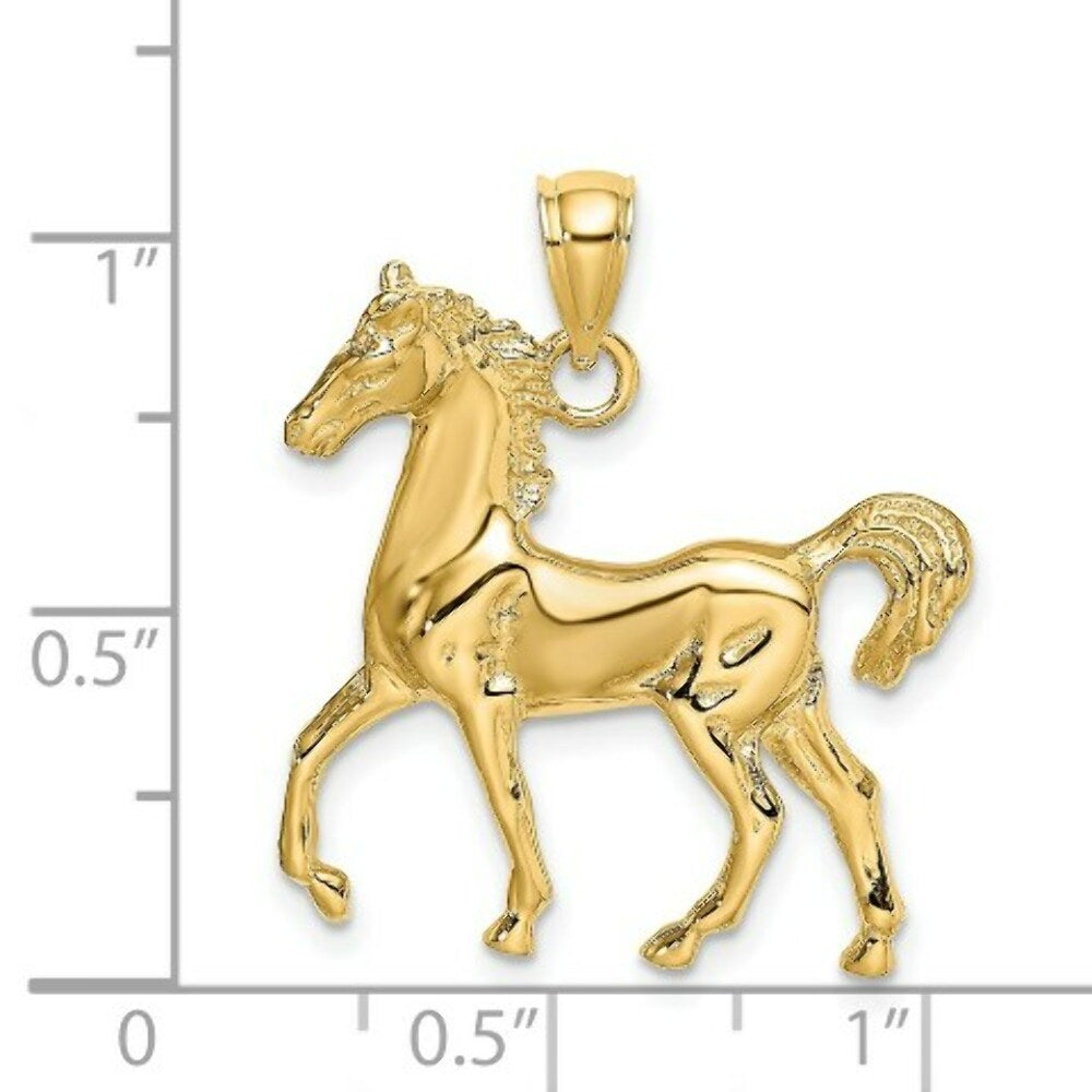 14K Yellow Gold 2-D Polished Horse Charm Pendant