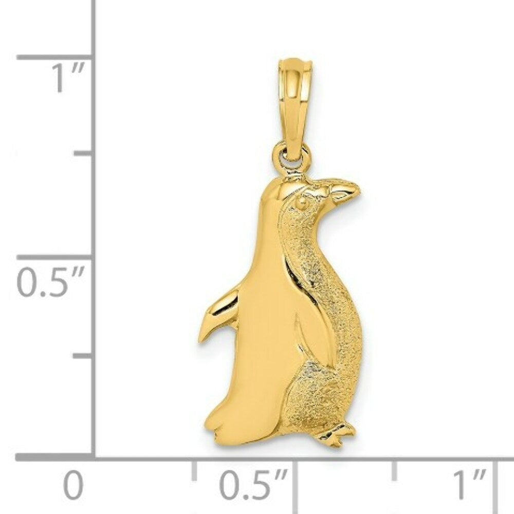 14K Yellow Gold 2-D Polished and Engraved Penguin Charm Pendant