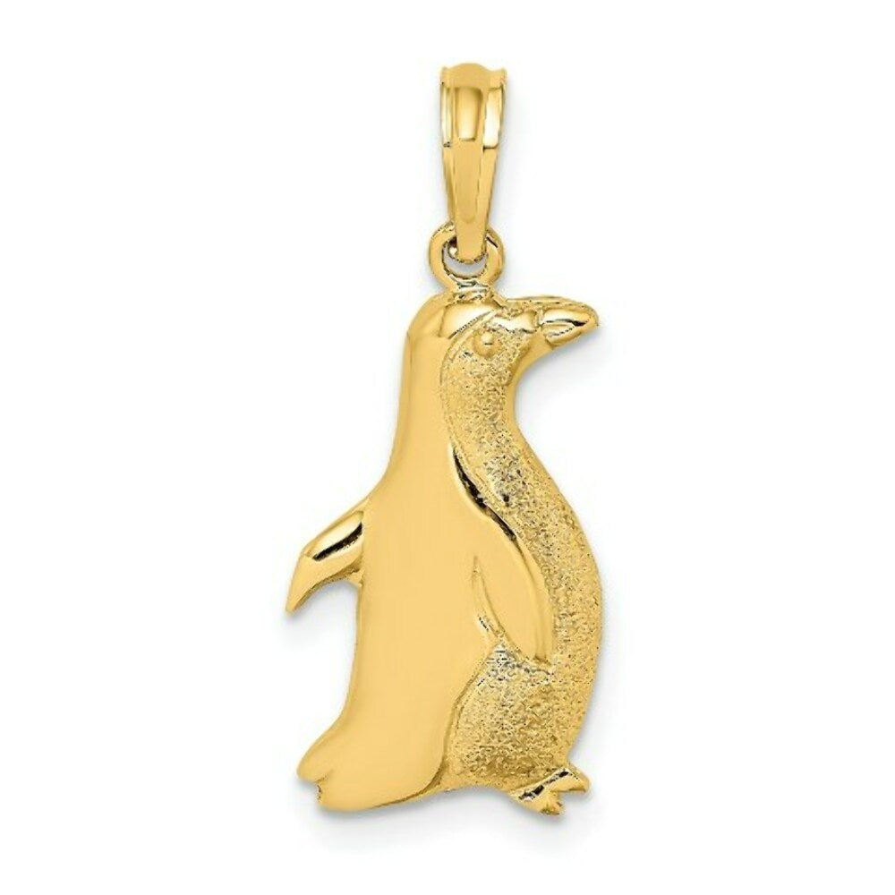14K Yellow Gold 2-D Polished and Engraved Penguin Charm Pendant